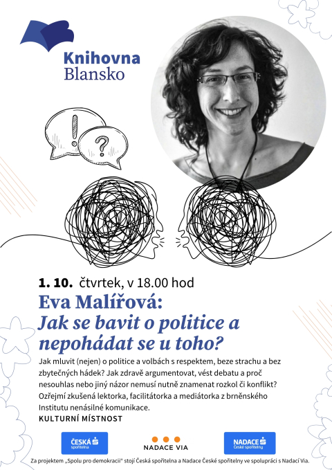 plakát k akci Eva Malířová: Jak se bavit o politice a nepohádat se u toho?