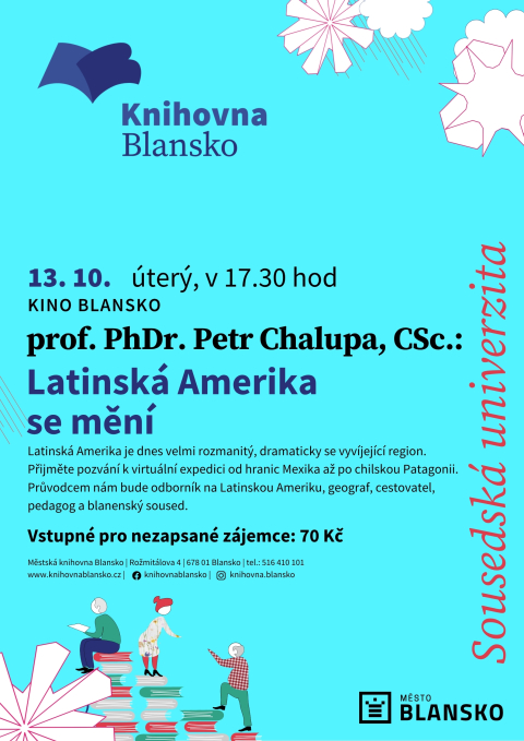 plakát k akci Sousedská univerzita – prof. PhDr. Petr Chalupa, CSc.: Latinská Amerika se mění