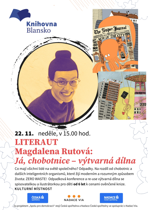 plakát k akci LITERAUT Magdalena Rutová: Já, chobotnice – výtvarná dílna