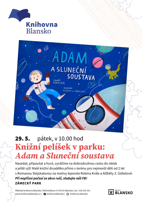 plakát k akci Knižní pelíšek v parku: Adam a Sluneční soustava