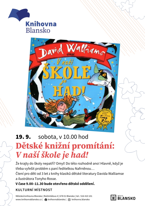 plakát k akci Dětské knižní promítání: V naší škole je had!