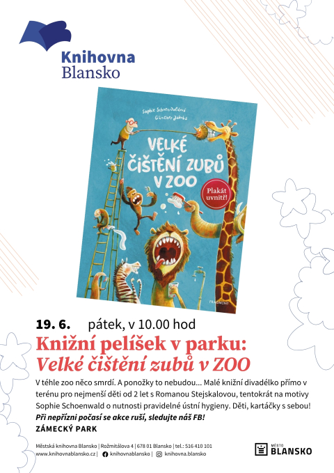 plakát k akci Knižní pelíšek v parku: Velké čištění zubů v ZOO