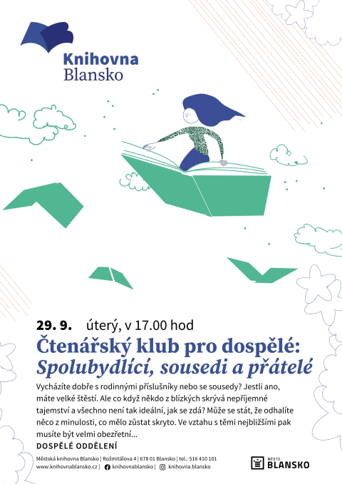 plakát k akci Čtenářský klub pro dospělé: Spolubydlící, sousedi a přátelé
